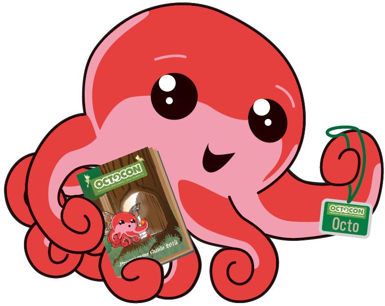 Octo with programme book and badge