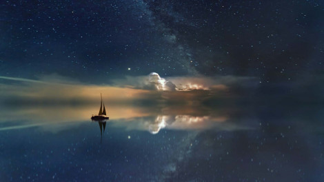 Star and sailing boat reflection